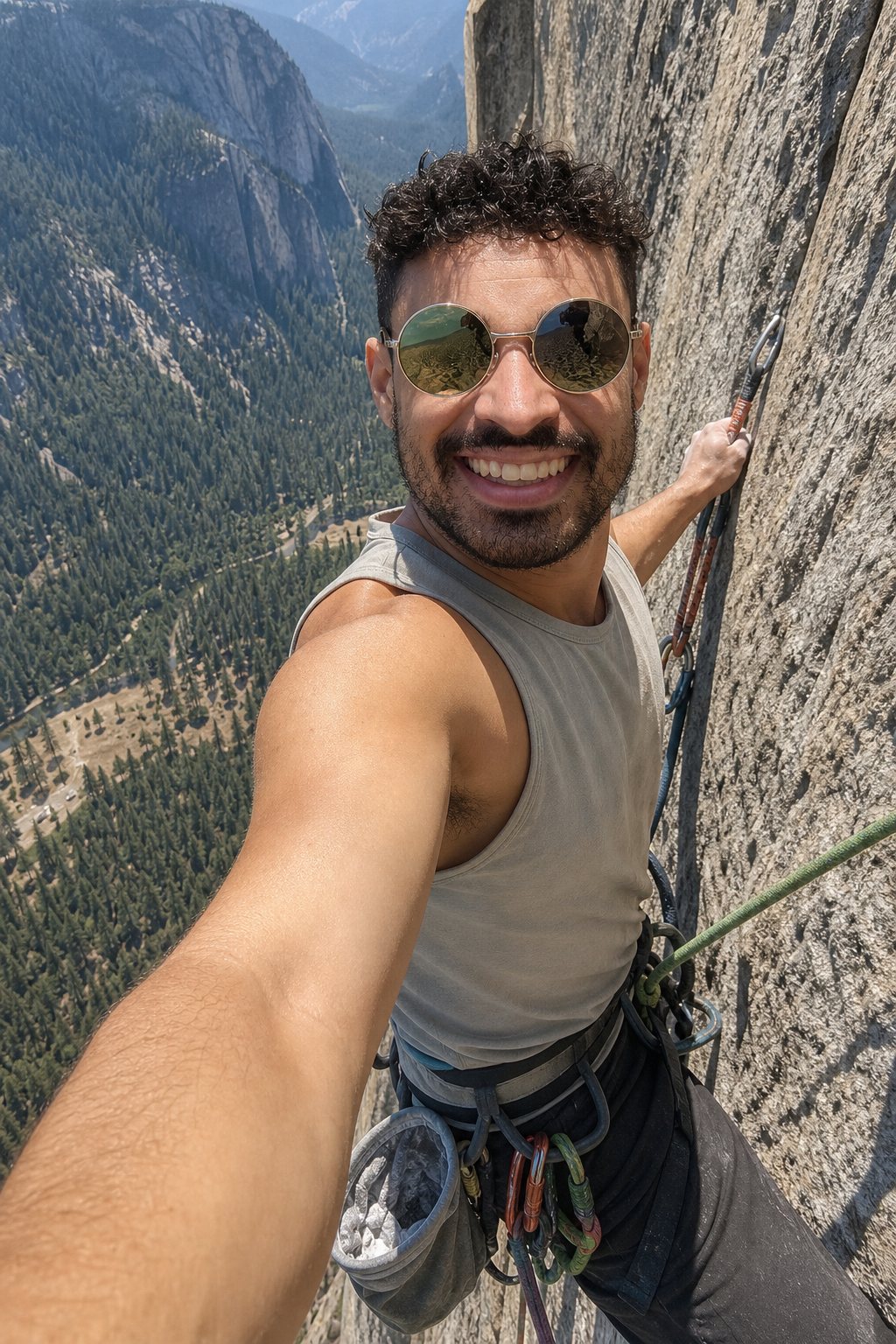 Dan — the Moss Man — rock climbing on El Capitan in Yosemite
